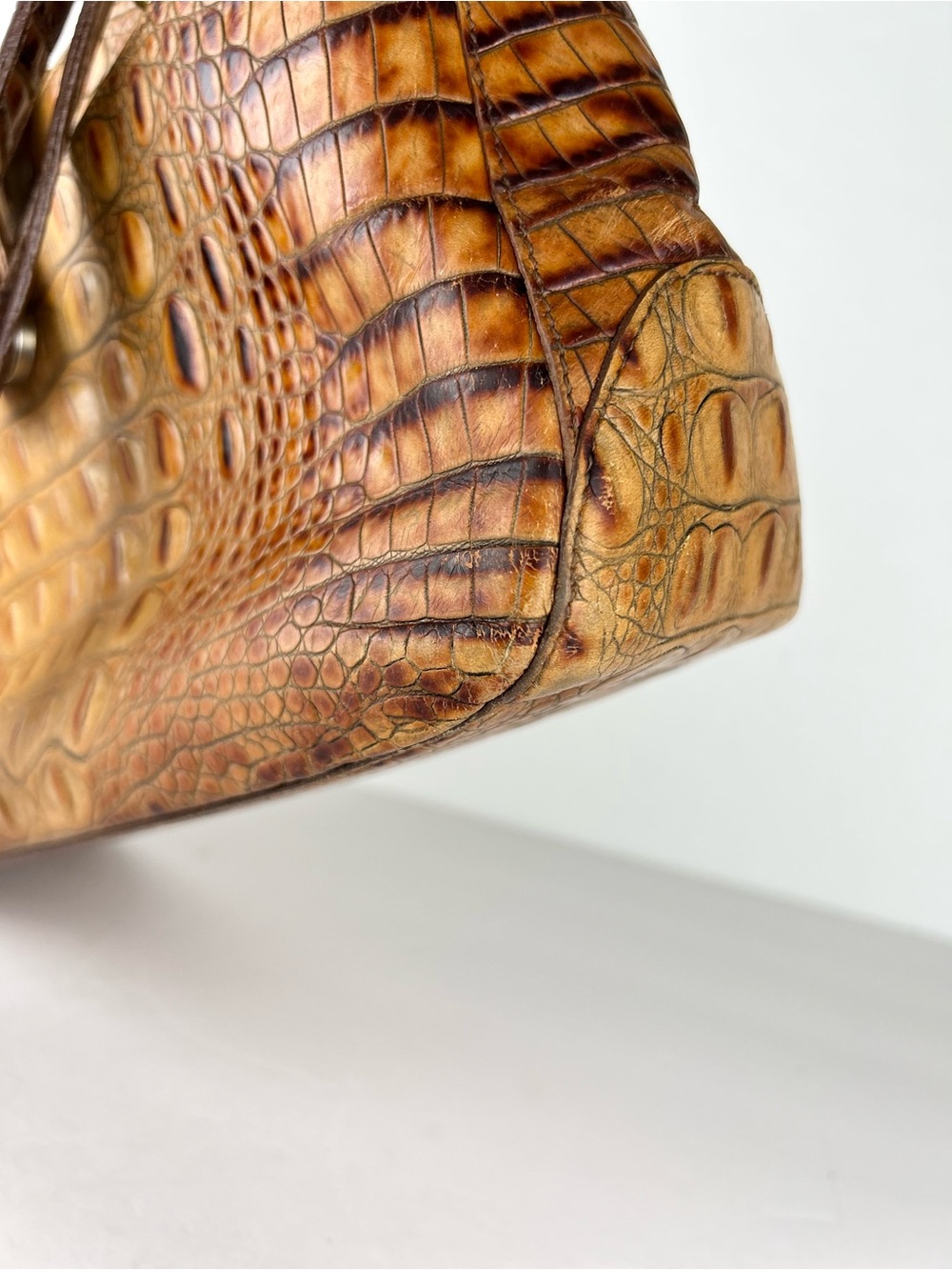 Brahmin Isabelle Vintage Toasted Almond Croco Embossed Leather Shoulder Bag - Picture 12 of 16